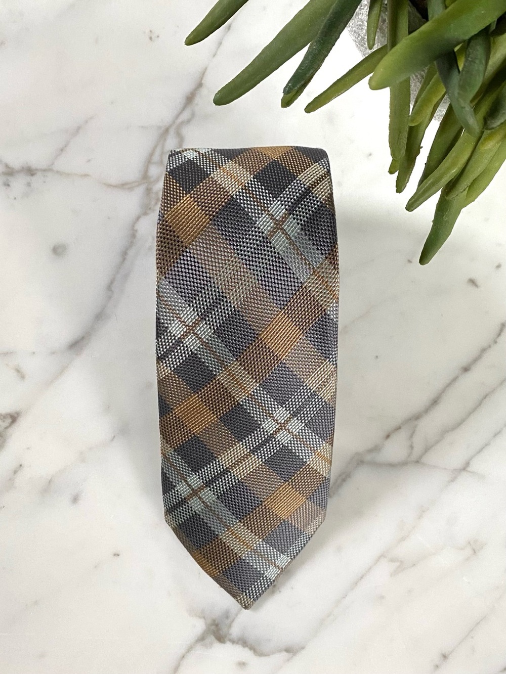 ORIGINAL PENGUIN - Plaid Tie in Brown, Gray & Cream